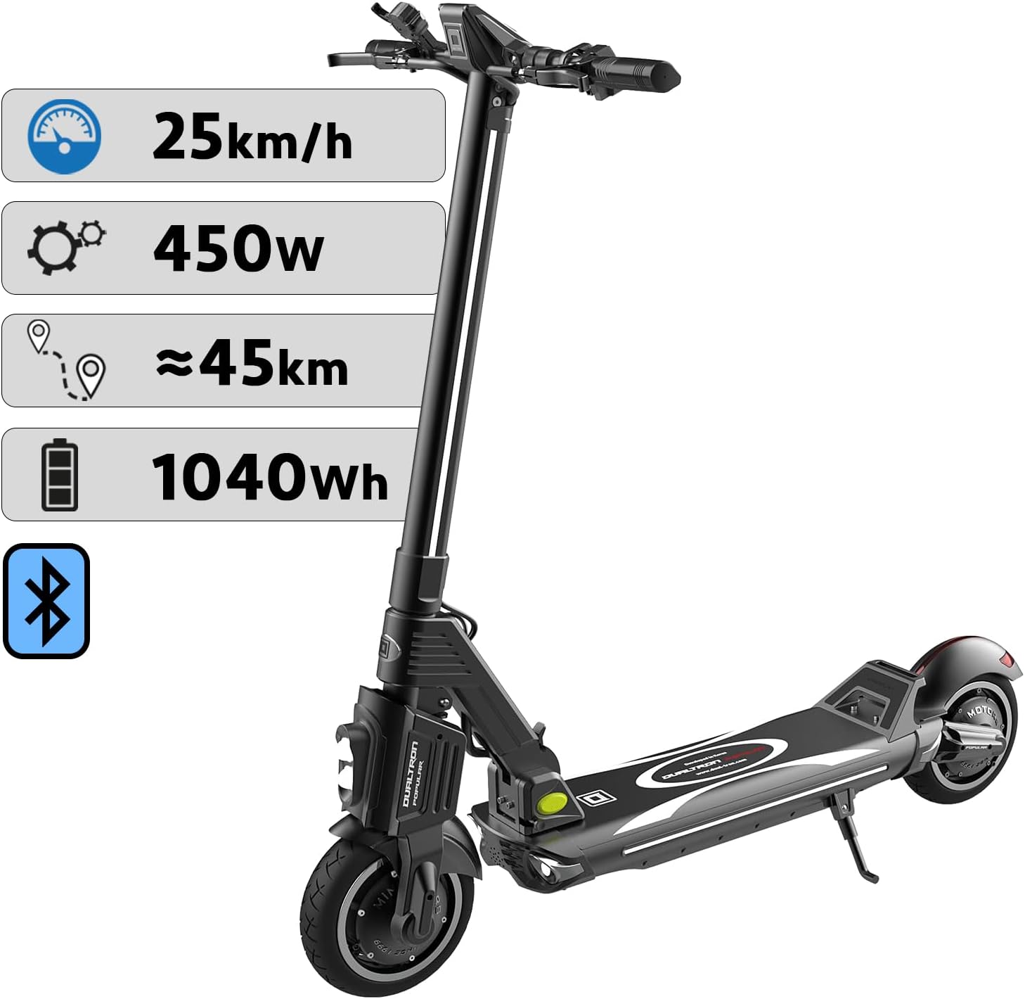 DUALTRON Pop Adult Electric Scooter – Single Motor – 52V 20Ah, 450W Motor, Range up to 45 km, 25 km/h, Fast Powerful and Comfortable, Black