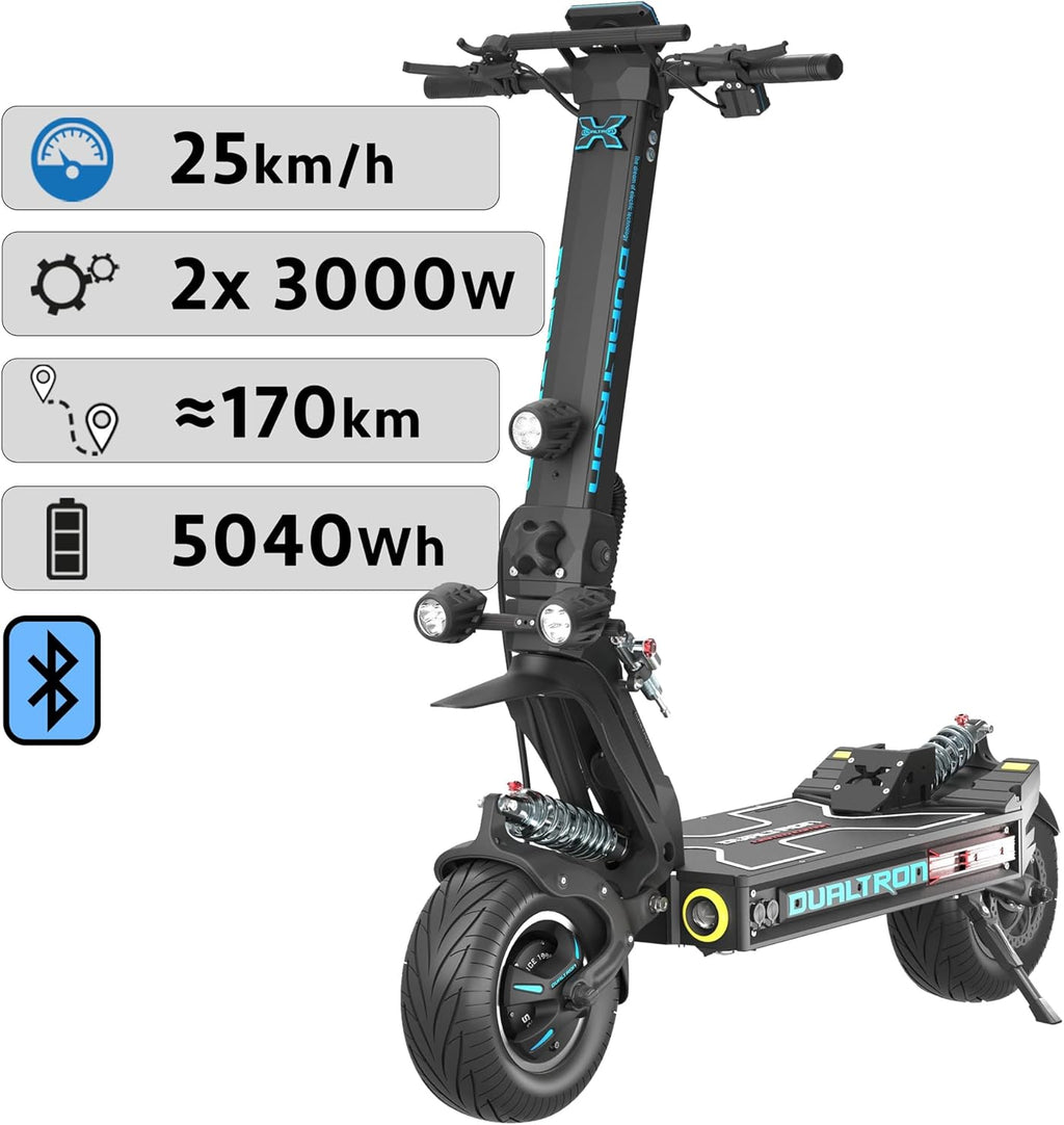 Minimotors - Dualtron X Limited LTD Elektroroller für Erwachsene - 84 V, 60 Ah, 500-W-Motoren, Reichweite bis zu 170 km, 20 km/h, schnell, leistungsstark und komfortabel, Schwarz