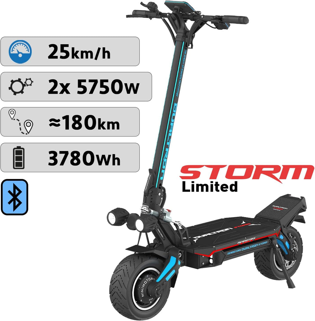 Minimotors – Dualtron Storm Limited Adult Electric Scooter 84 V/45 Ah, 2 Motors 5750 W, Range up to 180 km, 25 km/h, Fast Powerful and Comfortable, Black
